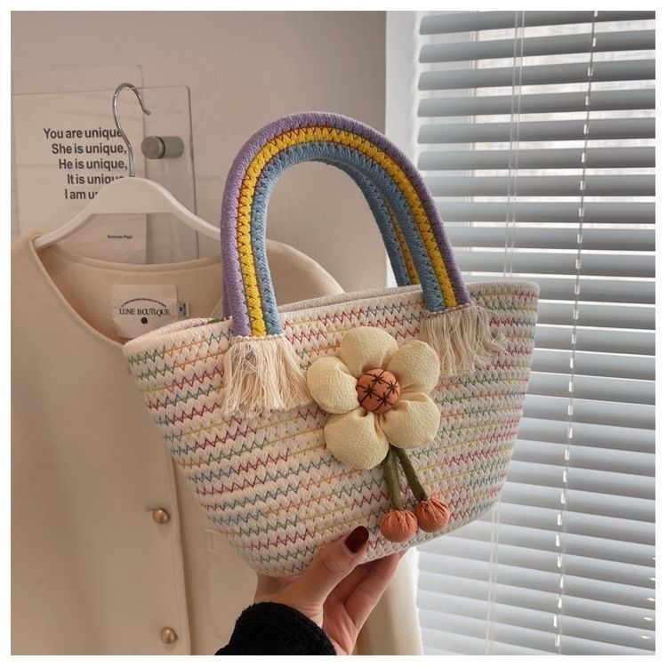 Chic Woven Mini Bag,Fashionable 2024 Trend Floral Embellished Hand Bag