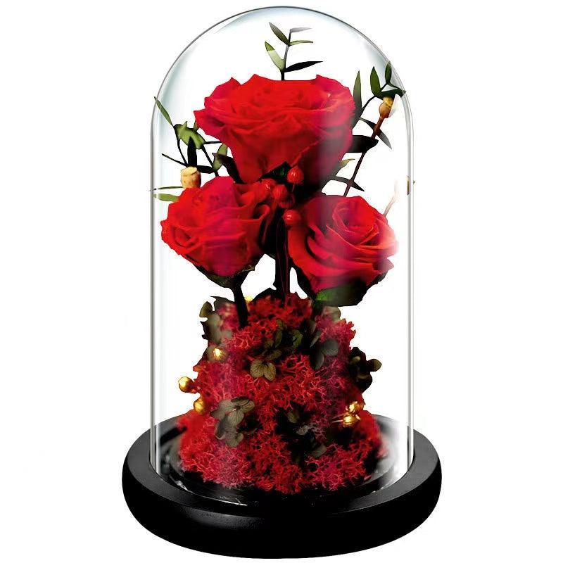 A rose forever preserved in a glass dome