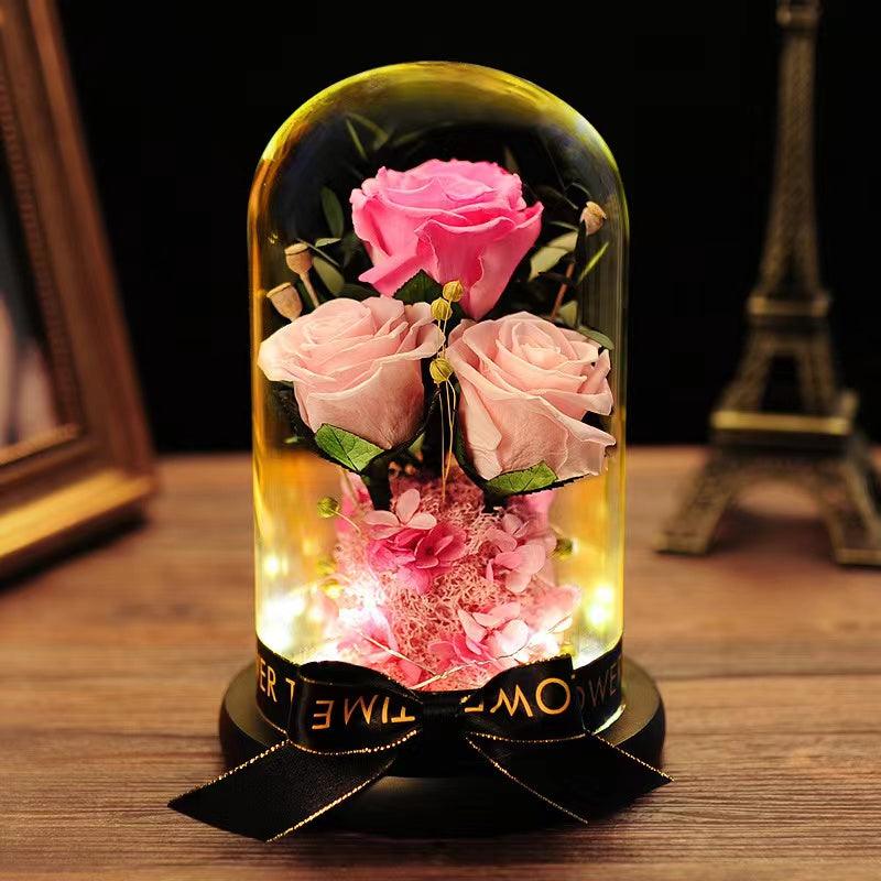 A rose forever preserved in a glass dome