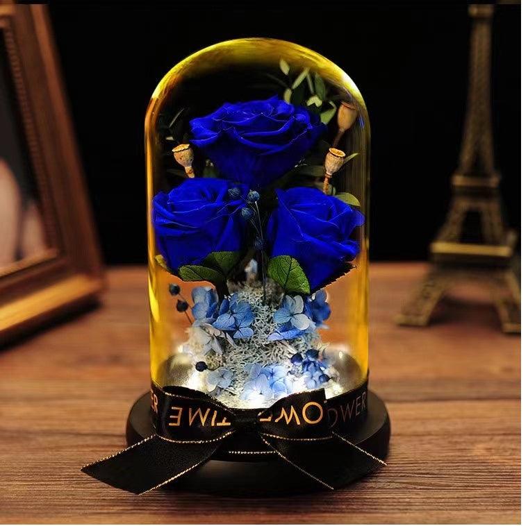 A rose forever preserved in a glass dome