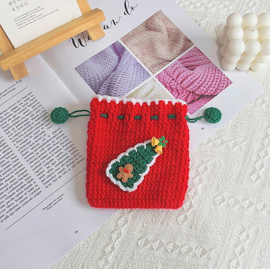 Christmas Hand-Crocheted Apple Bag Snowflake Gift Bag Drawstring Coin Purse Satchel