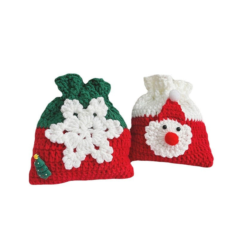 Christmas Hand-Crocheted Apple Bag Snowflake Gift Bag Drawstring Coin Purse Satchel