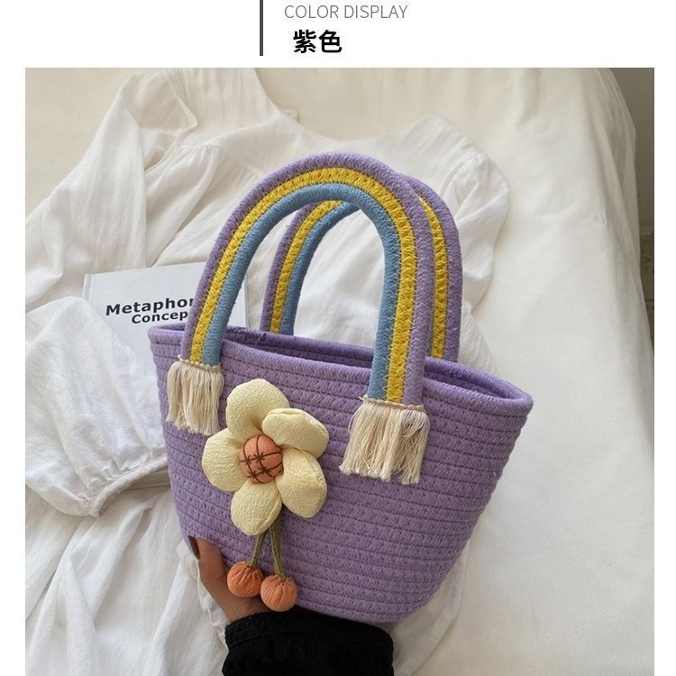 Chic Woven Mini Bag,Fashionable 2024 Trend Floral Embellished Hand Bag