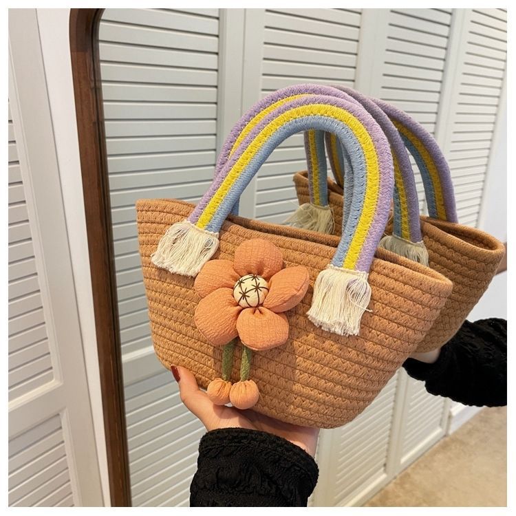 Chic Woven Mini Bag,Fashionable 2024 Trend Floral Embellished Hand Bag